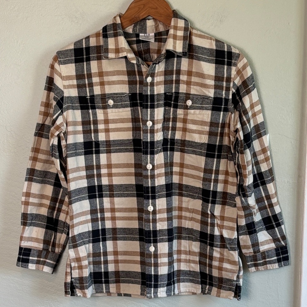 Bundle 2 for $30! GAP Beige Black & White Plaid Kids Button-Down Shirt